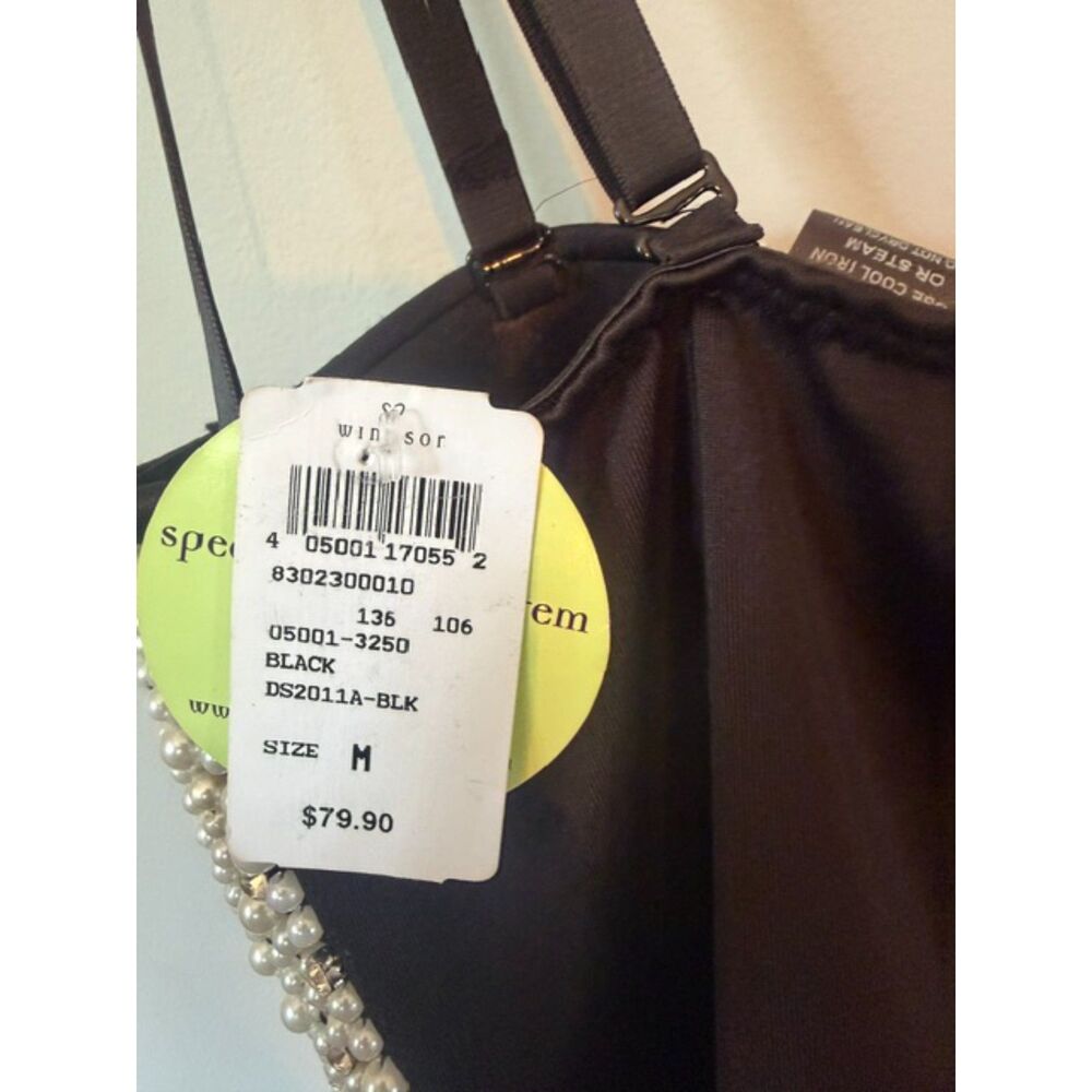 Windsor Black Pearl Rhinestone Bustier Tulle Mini Dress M NWT